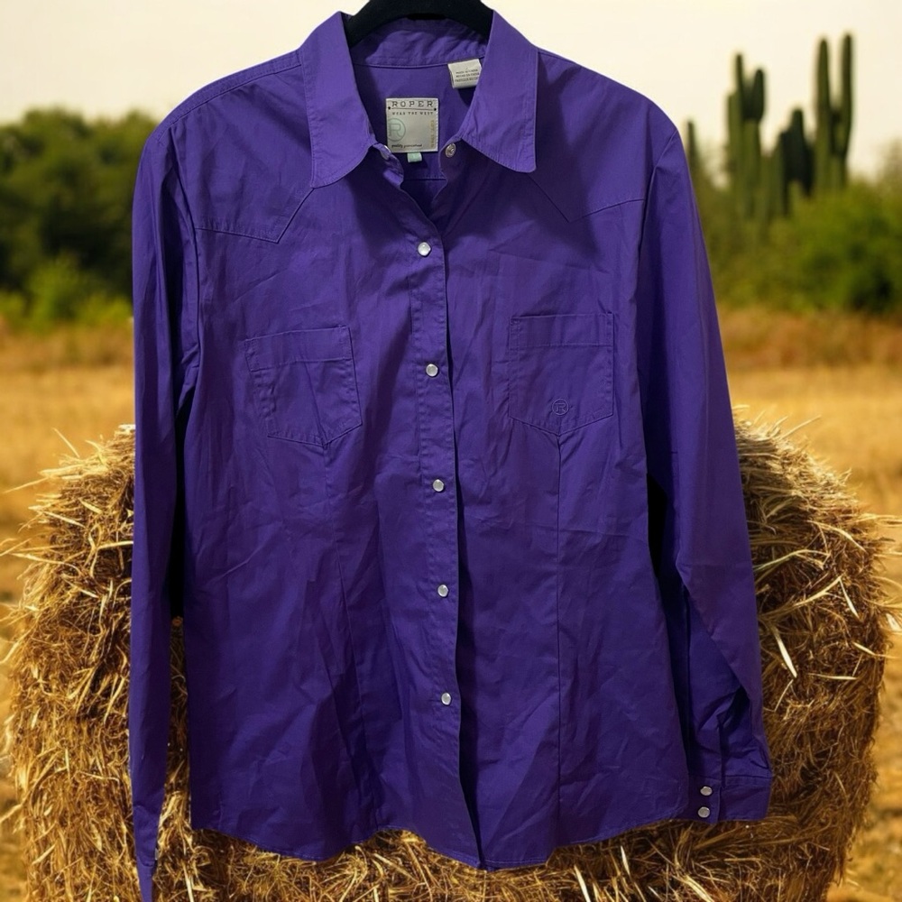 Roper Wear the West Cowgirl Western Rodeo Top Size L Purple 100% Cotton/…